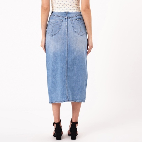 New Rollas Sailor Skirt Mid Vintage Blue Pencil Midi Button Front Slit Denim 24 - Picture 3 of 13